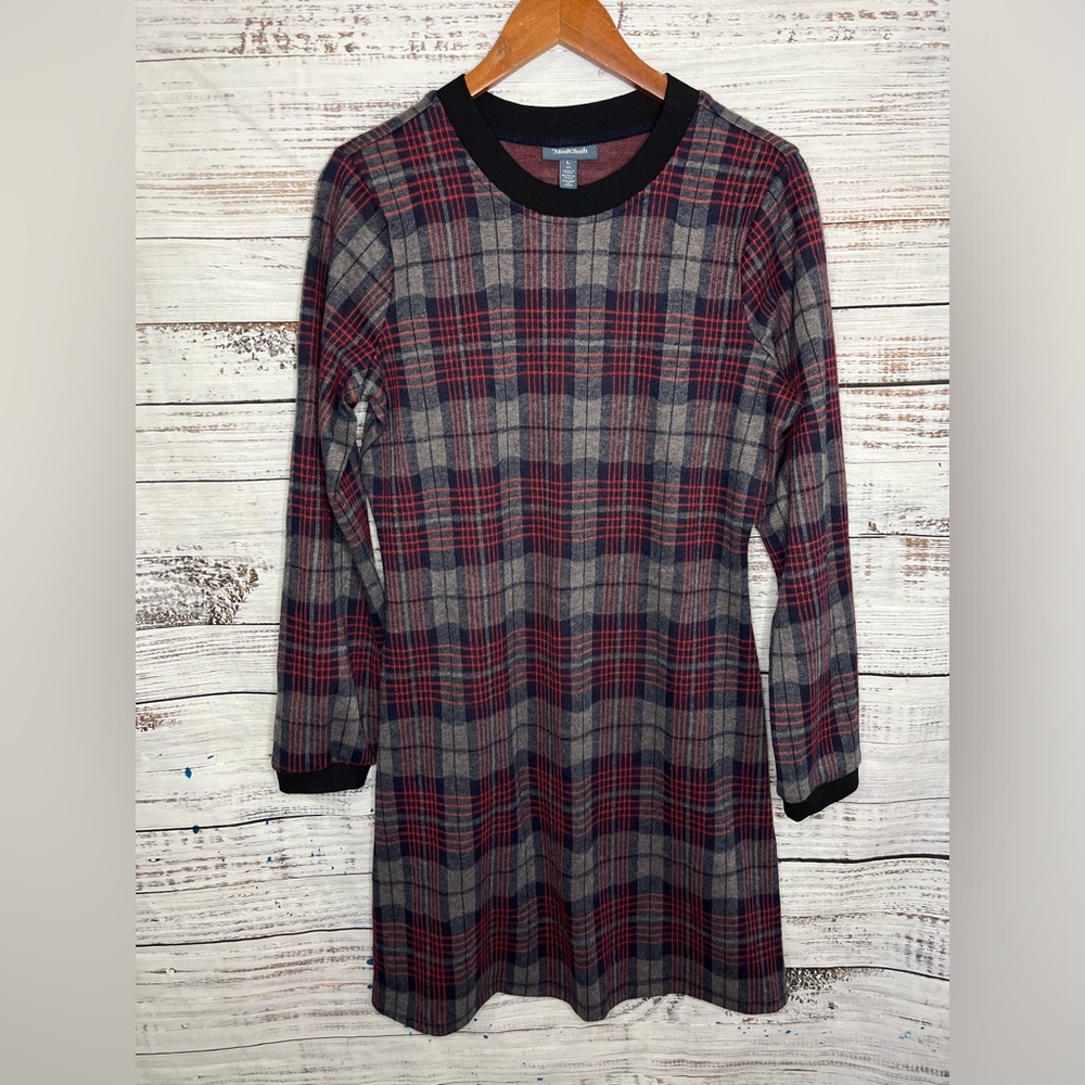 ModCloth Dress Women's Size Large Crew Neck Long Sleeve Plaid - L